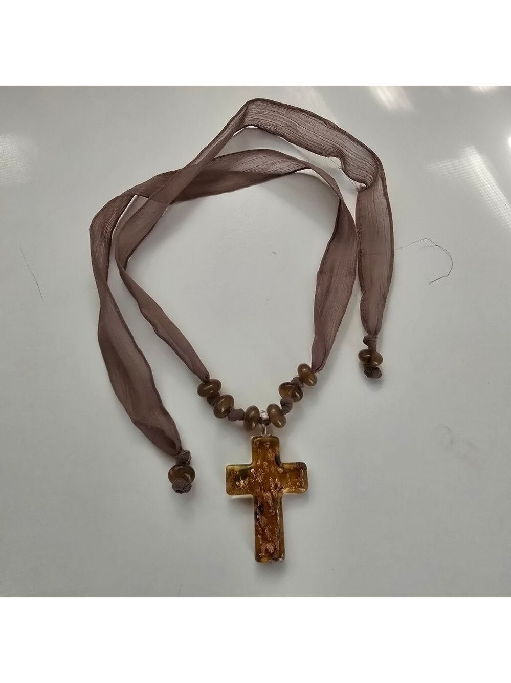 NEW Brown Cross Ivy Pendant Choker Necklace - Picture 3 of 9